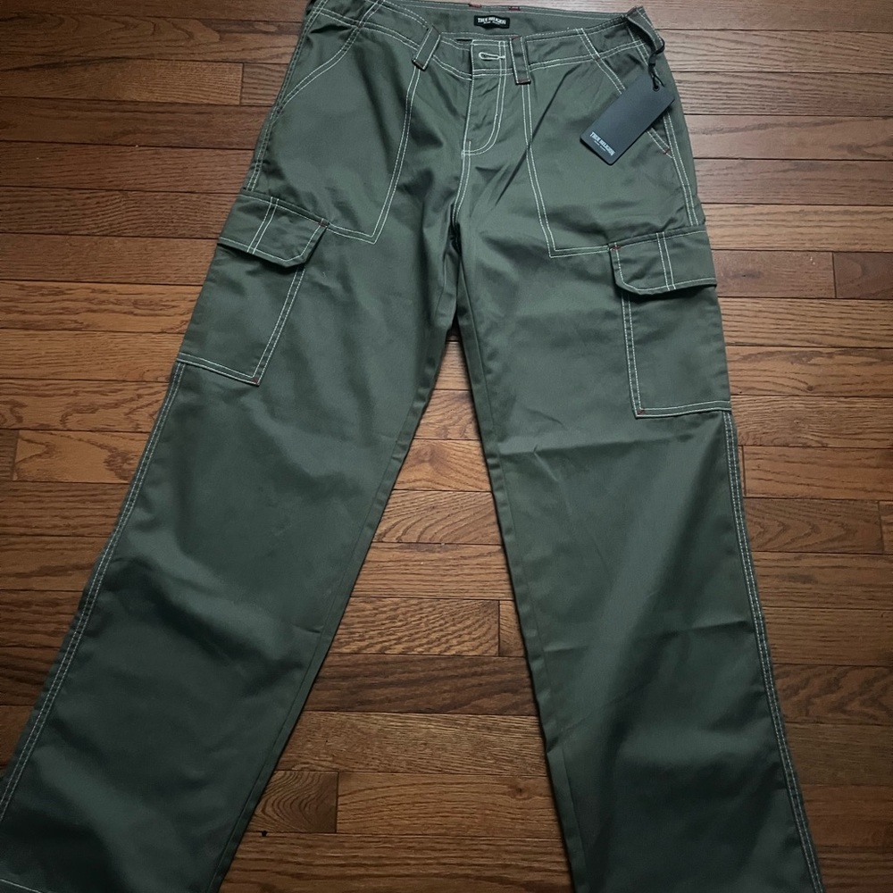 True Religion Green Cargo Pants Sturdy Cotton Straight Leg